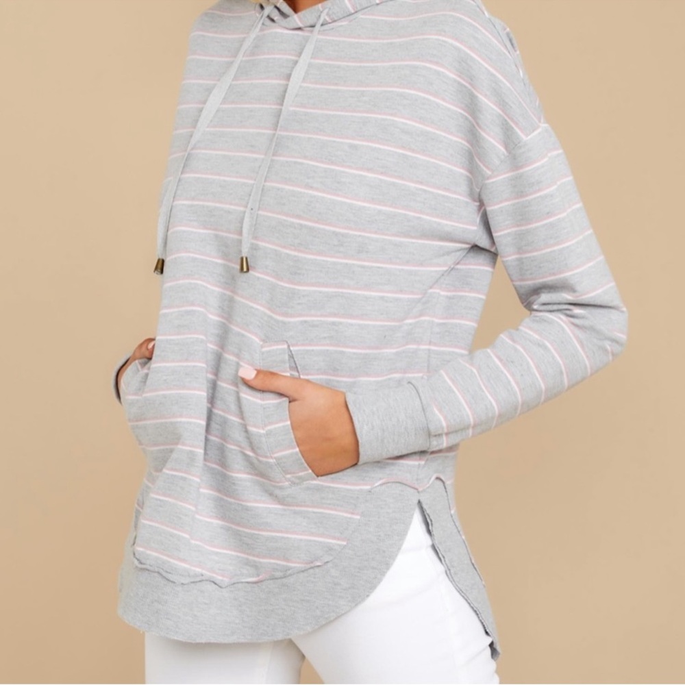 Z Supply Dakota Grey Pink Striped Sweatshirt Hoodie